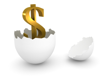 A dollar sign hatching out of an egg